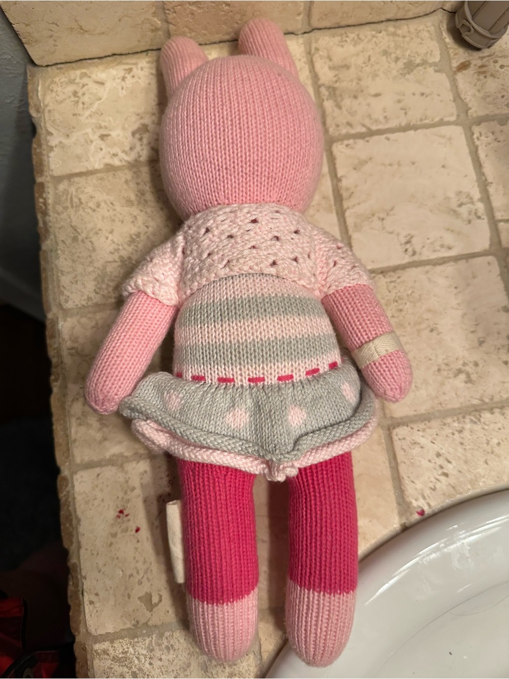Cuddle + Kind Pink Knit Bunny Plush - Soft Pink & Gray Chloe the Bunny - Picture 2 of 2